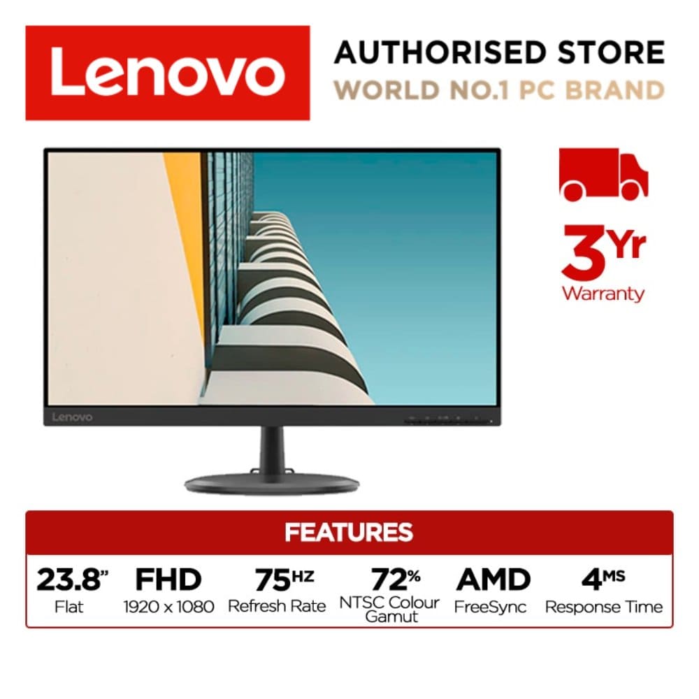 [Best Seller] Lenovo D24-20 24-inch LED Backlit LCD Monitor | Low Blue Light | Tilt Stand | 72% NTSC 250 nits 75 Hz | 66AEKAC1MY | 3 Years warranty | TÜV Eye Comfort | UltraSlim | 72% NTSC | VESA moun
